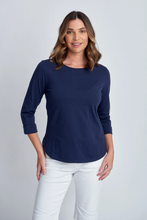 Load image into Gallery viewer, Goondiwindi Cotton - Pima Cotton Crew Neck 3/4 Sleeve Tee - Navycolour front shot