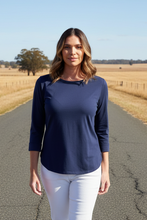 Load image into Gallery viewer, Goondiwindi Cotton - Pima Cotton Crew Neck 3/4 Sleeve Tee - Navycolour front shot