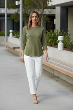 Load image into Gallery viewer, Goondiwindi Cotton - Pima Cotton Crew Neck 3/4 Sleeve Tee - Sage Green colour front shot