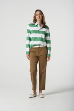 Load image into Gallery viewer, Goondiwindi Cotton - Relaxed Fit Stripe Cotton Rugby - White/ Leaf Green colour front shot