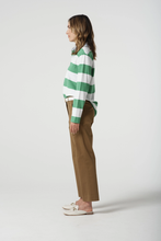 Load image into Gallery viewer, Goondiwindi Cotton - Relaxed Fit Stripe Cotton Rugby - White/ Leaf Green colour side shot