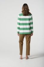 Load image into Gallery viewer, Goondiwindi Cotton - Relaxed Fit Stripe Cotton Rugby - White/ Leaf Green colour back shot
