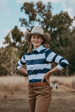 Load image into Gallery viewer, Goondiwindi Cotton - Relaxed Fit Stripe Cotton Rugby - White/ Parisian colour side shot