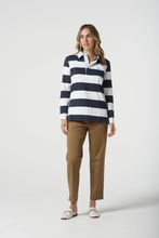 Load image into Gallery viewer, Goondiwindi Cotton - Relaxed Fit Stripe Cotton Rugby - White/ Parisian colour front shot