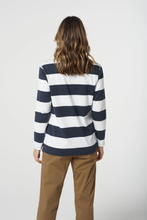 Load image into Gallery viewer, Goondiwindi Cotton - Relaxed Fit Stripe Cotton Rugby - White/ Parisian colour back shot