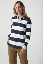 Load image into Gallery viewer, Goondiwindi Cotton - Relaxed Fit Stripe Cotton Rugby - White/ Parisian colour front shot