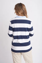 Load image into Gallery viewer, Goondiwindi Cotton - Relaxed Stripe Polo in Navy/White colour back shot