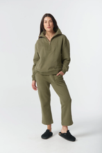 Load image into Gallery viewer, Goondiwindi Cotton - Rugged ½ Zip Cotton Sweater - Sage colour front colour