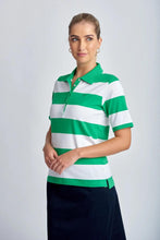 Load image into Gallery viewer, Goondiwindi Cotton - Striped Polo in Kelly Green/White colour front side shot