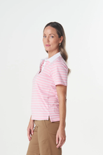 Load image into Gallery viewer, Goondiwindi Cotton - Sun Haze Stripe Polo - White/ Fairytail colour side shot
