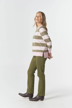 Load image into Gallery viewer, Goondiwindi Cotton - The Old Favourite Cotton Sweater - Pink A Boo/Sage colour side shot