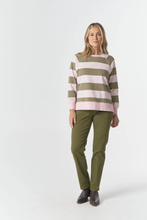 Load image into Gallery viewer, Goondiwindi Cotton - The Old Favourite Cotton Sweater - Pink A Boo/Sage colour front shot