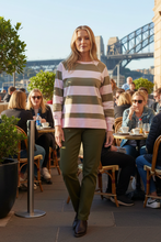 Load image into Gallery viewer, Goondiwindi Cotton - The Old Favourite Cotton Sweater - Pink A Boo/Sage colour front shot