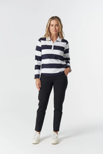 Load image into Gallery viewer, Goondiwindi Cotton - Travel Cotton Jersey Polo - Dark Navy/ White colour front shot