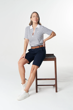 Load image into Gallery viewer, Goondiwindi Cotton - Zip Stripe Polo - White/ Dark Navy colour front shot