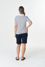 Load image into Gallery viewer, Goondiwindi Cotton - Zip Stripe Polo - White/ Dark Navy colour back shot