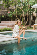 Load image into Gallery viewer, Hobo & Hatch - Mila Shirt in Island Stripe colour side shot at the pool