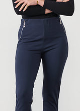 Load image into Gallery viewer, Holmes and Fallon Pant 2 Vertical Zips - Navy colour front closed up shot