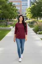 Load image into Gallery viewer, Jump - Core Crew Long Sleeve Tee - Merlot colour front shot
