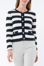 Load image into Gallery viewer, Jump - Stripe Jacket Cardi - Navy / Ivory round neck, drop shoulders, and a button-down front