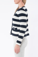 Load image into Gallery viewer, Jump - Stripe Jacket Cardi - Navy / Ivory round neck, drop shoulders, and a button-down front