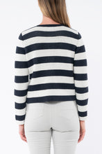 Load image into Gallery viewer, Jump - Stripe Jacket Cardi - Navy / Ivory round neck, drop shoulders, and a button-down front