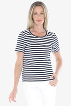 Load image into Gallery viewer, Jump- Stripe Short Sleeve Tee - Navy/ White colour front shot