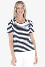 Load image into Gallery viewer, Jump- Stripe Short Sleeve Tee - Navy/ White colour front shot