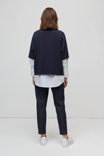 Load image into Gallery viewer, Marco Polo - Pinstripe Ponte Barrel Leg Pant - Navy colour back shot