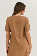 Load image into Gallery viewer, Naturals Linen Dress Gingerbread colour back shot