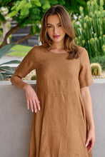 Load image into Gallery viewer, Naturals Linen Dress Gingerbread colour front shot