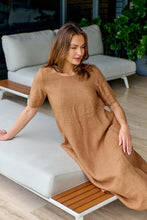 Load image into Gallery viewer, Naturals Linen Dress Gingerbread colour sitting shot