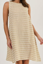 Load image into Gallery viewer, Naturals by O&J Linen Sleeveless Short Dress Wafer colour front closed up shot