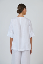 Load image into Gallery viewer, Naturals by O&J Relaxed-Fit Linen Top White colour back shot