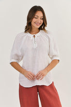 Load image into Gallery viewer, Naturals by O&J Short Sleeve Button Neck Top White colour front shot