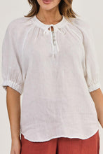 Load image into Gallery viewer, Naturals by O&J Short Sleeve Button Neck Top White colour front closed up shot