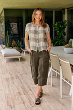 Load image into Gallery viewer, Naturals by O&J Short Sleeve Button Up Shirt Khaki Terrazzo colour front shot