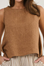 Load image into Gallery viewer, Naturals by O&J Sleeveless Linen Top Gingerbread colour front closed up shot