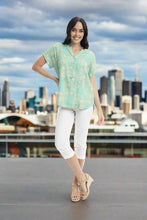 Load image into Gallery viewer, Orientique Hanalei Cuff Sleeve Top Printed colour front shot