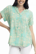 Load image into Gallery viewer, Orientique Hanalei Cuff Sleeve Top Printed colour front closed up shot