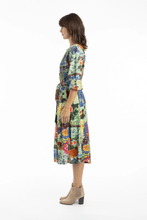 Load image into Gallery viewer, Orientique Medellin Pleated Dress With Belt Printed colour side shot