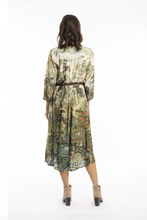 Load image into Gallery viewer, Orientique Petropolis Pleated Dress With Belt Printed colour back shot