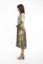 Load image into Gallery viewer, Orientique Petropolis Pleated Dress With Belt Printed colour side shot