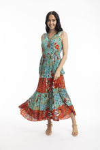 Load image into Gallery viewer, Orientique Serengetti Shirred Underbust Dress Green colour front shot