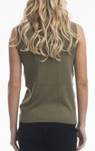 Load image into Gallery viewer, Orientique Sleeveless Knit Olive Back Closed up