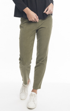 Load image into Gallery viewer, Orientique Solid Cord Jeggings Olive Front closed up