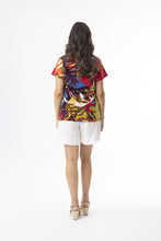 Load image into Gallery viewer, Orientique V-Cut Basic T-Shirt Leaves Red colour back shot