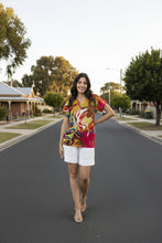 Load image into Gallery viewer, Orientique V-Cut Basic T-Shirt Leaves Red colour front shot