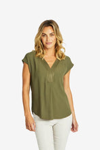 Load image into Gallery viewer, Ping Pong - Helen V-Neck Slinky Top in Khaki colour front shot