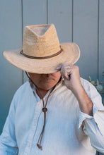 Load image into Gallery viewer, Chase Natural Raffia Unisex Panama Hat with Chocolate Leather Chin Strap